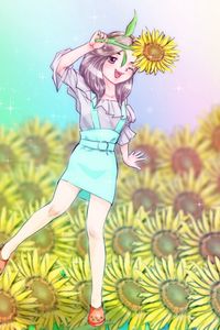 Preview wallpaper girl, smile, sunflower, anime