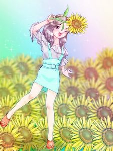 Preview wallpaper girl, smile, sunflower, anime