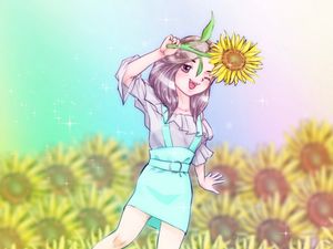 Preview wallpaper girl, smile, sunflower, anime