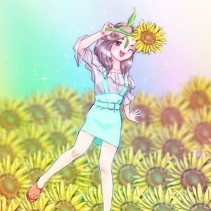 Preview wallpaper girl, smile, sunflower, anime