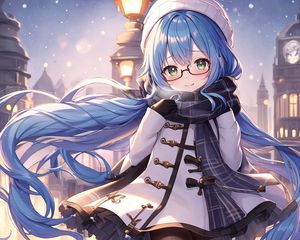 Preview wallpaper girl, smile, sunglasses, scarf, anime