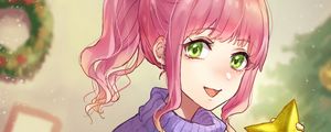 Preview wallpaper girl, smile, sweater, star, christmas, anime