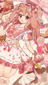 Preview wallpaper girl, smile, sweets, anime, art