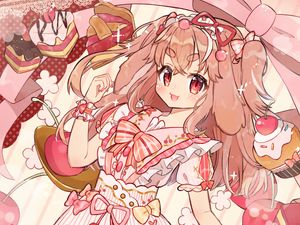 Preview wallpaper girl, smile, sweets, anime, art