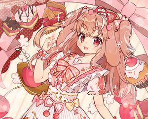 Preview wallpaper girl, smile, sweets, anime, art