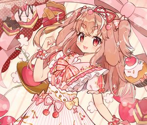 Preview wallpaper girl, smile, sweets, anime, art