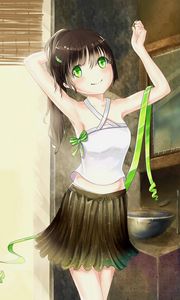 Preview wallpaper girl, smile, tape, anime, art, green