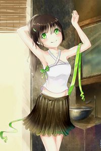 Preview wallpaper girl, smile, tape, anime, art, green