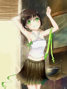 Preview wallpaper girl, smile, tape, anime, art, green