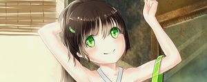 Preview wallpaper girl, smile, tape, anime, art, green