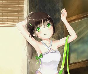 Preview wallpaper girl, smile, tape, anime, art, green