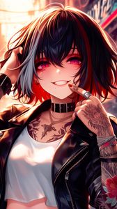 Preview wallpaper girl, smile, tattoo, positive, anime, art