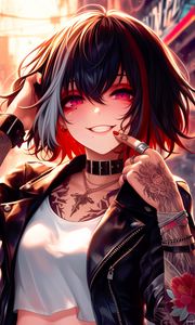 Preview wallpaper girl, smile, tattoo, positive, anime, art