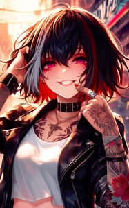 Preview wallpaper girl, smile, tattoo, positive, anime, art