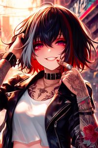 Preview wallpaper girl, smile, tattoo, positive, anime, art