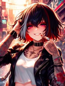 Preview wallpaper girl, smile, tattoo, positive, anime, art