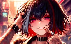 Preview wallpaper girl, smile, tattoo, positive, anime, art