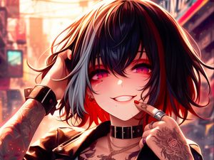 Preview wallpaper girl, smile, tattoo, positive, anime, art