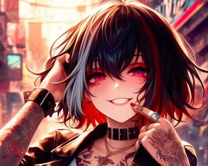 Preview wallpaper girl, smile, tattoo, positive, anime, art