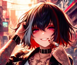 Preview wallpaper girl, smile, tattoo, positive, anime, art