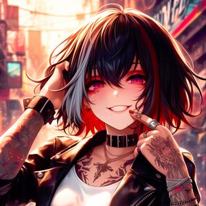 Preview wallpaper girl, smile, tattoo, positive, anime, art