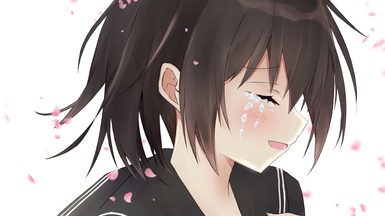 Wallpaper girl, smile, tears, sad, anime hd, picture, image