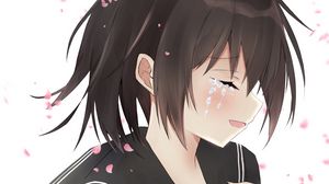 Preview wallpaper girl, smile, tears, sad, anime