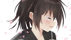 Preview wallpaper girl, smile, tears, sad, anime