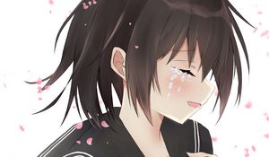 Preview wallpaper girl, smile, tears, sad, anime