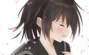 Preview wallpaper girl, smile, tears, sad, anime