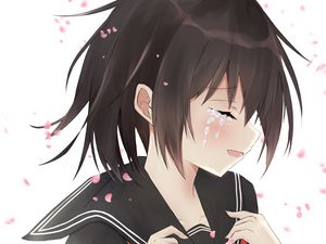 Preview wallpaper girl, smile, tears, sad, anime