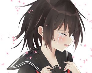 Preview wallpaper girl, smile, tears, sad, anime