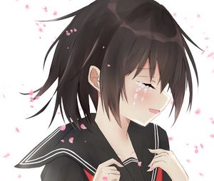 Preview wallpaper girl, smile, tears, sad, anime