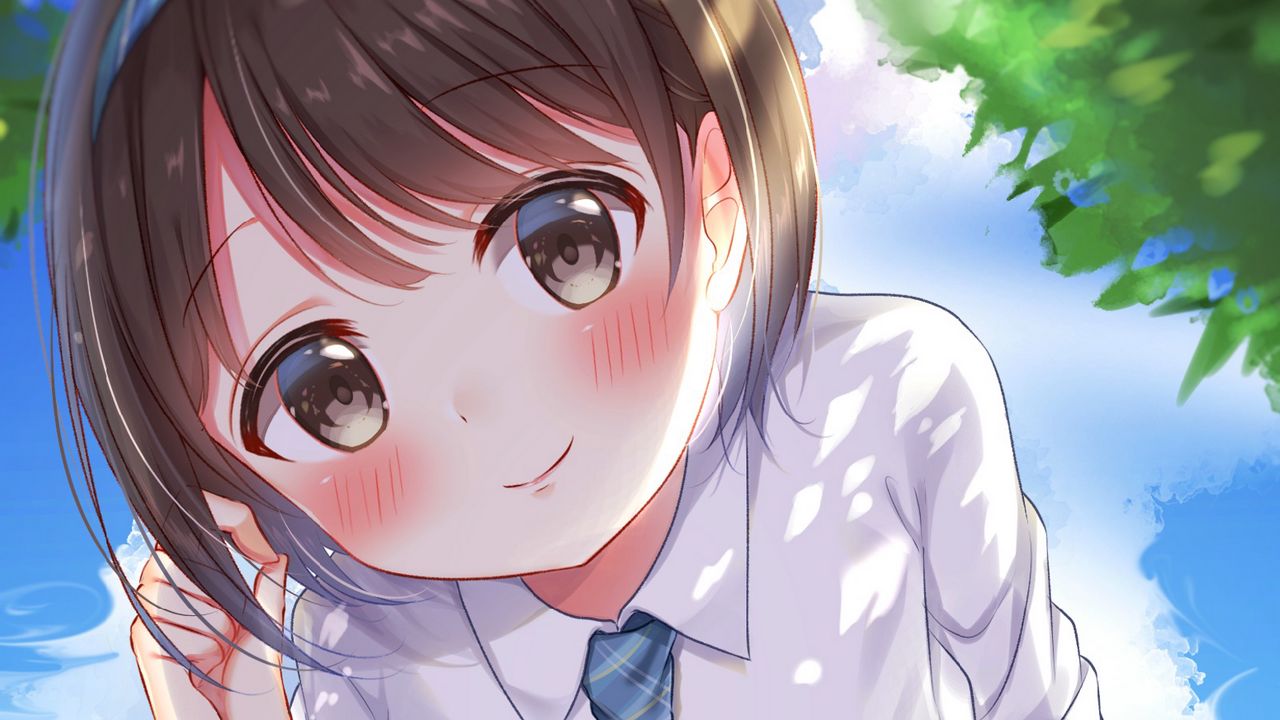 Wallpaper girl, smile, tie, anime