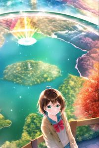Preview wallpaper girl, smile, trees, lake, anime