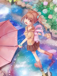 Preview wallpaper girl, smile, umbrella, anime, art