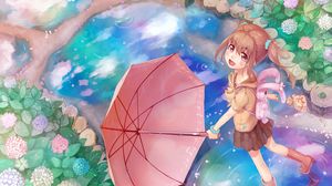 Preview wallpaper girl, smile, umbrella, anime, art