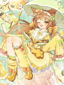 Preview wallpaper girl, smile, umbrella, anime, yellow