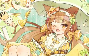 Preview wallpaper girl, smile, umbrella, anime, yellow