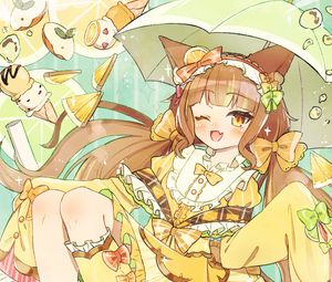 Preview wallpaper girl, smile, umbrella, anime, yellow