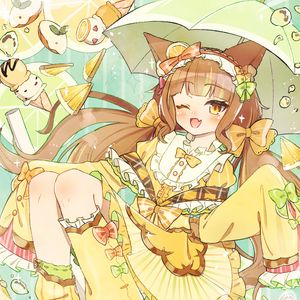 Preview wallpaper girl, smile, umbrella, anime, yellow