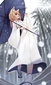 Preview wallpaper girl, smile, umbrella, kimono, anime