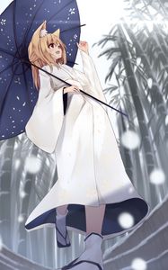 Preview wallpaper girl, smile, umbrella, kimono, anime