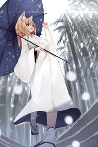 Preview wallpaper girl, smile, umbrella, kimono, anime