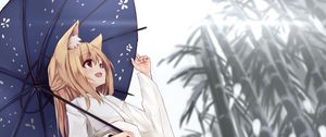 Preview wallpaper girl, smile, umbrella, kimono, anime