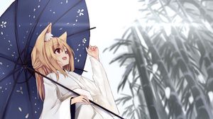 Preview wallpaper girl, smile, umbrella, kimono, anime