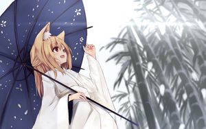 Preview wallpaper girl, smile, umbrella, kimono, anime