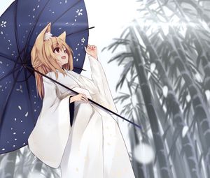 Preview wallpaper girl, smile, umbrella, kimono, anime