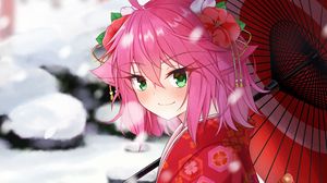 Preview wallpaper girl, smile, umbrella, anime