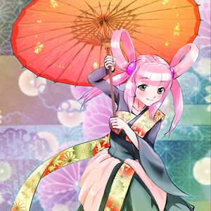 Preview wallpaper girl, smile, umbrella, kimono, movement, anime